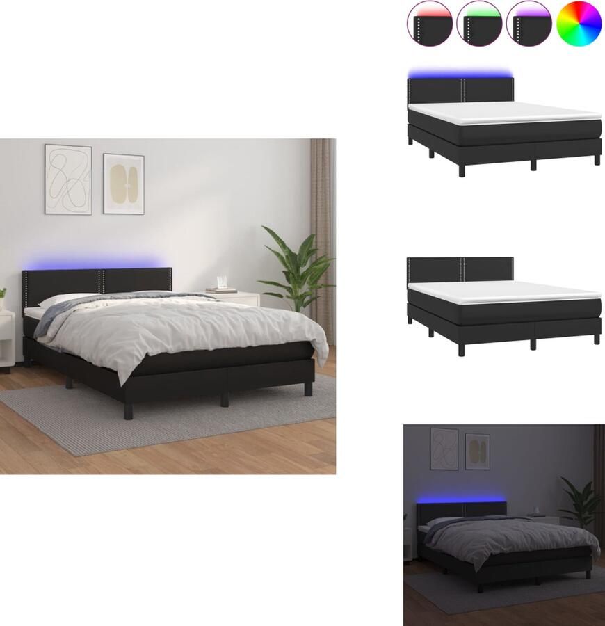 VidaXL Boxspring Bed Kunstleer 193x144 cm verstelbaar hoofdbord LED-verlichting pocketvering matras en huidvriendelijk topmatras Bed