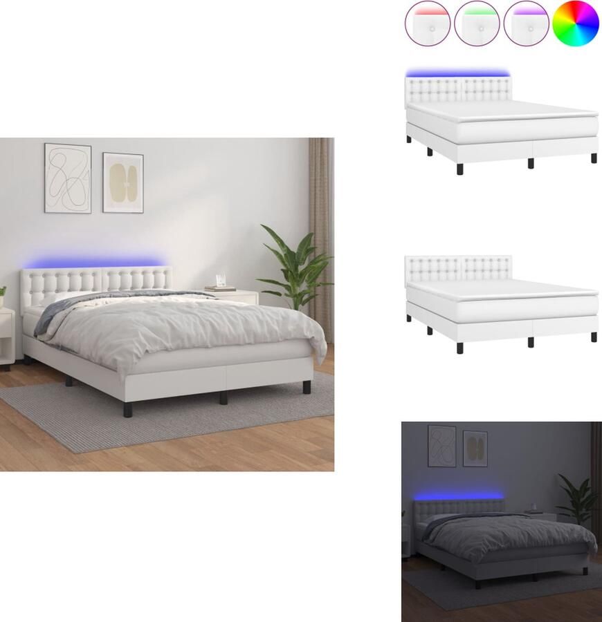 VidaXL Boxspring LED Kunstleer Hoofdbord Verstelbaar Pocketvering Huidvriendelijk Topmatras 193x144 cm Bed - Foto 4