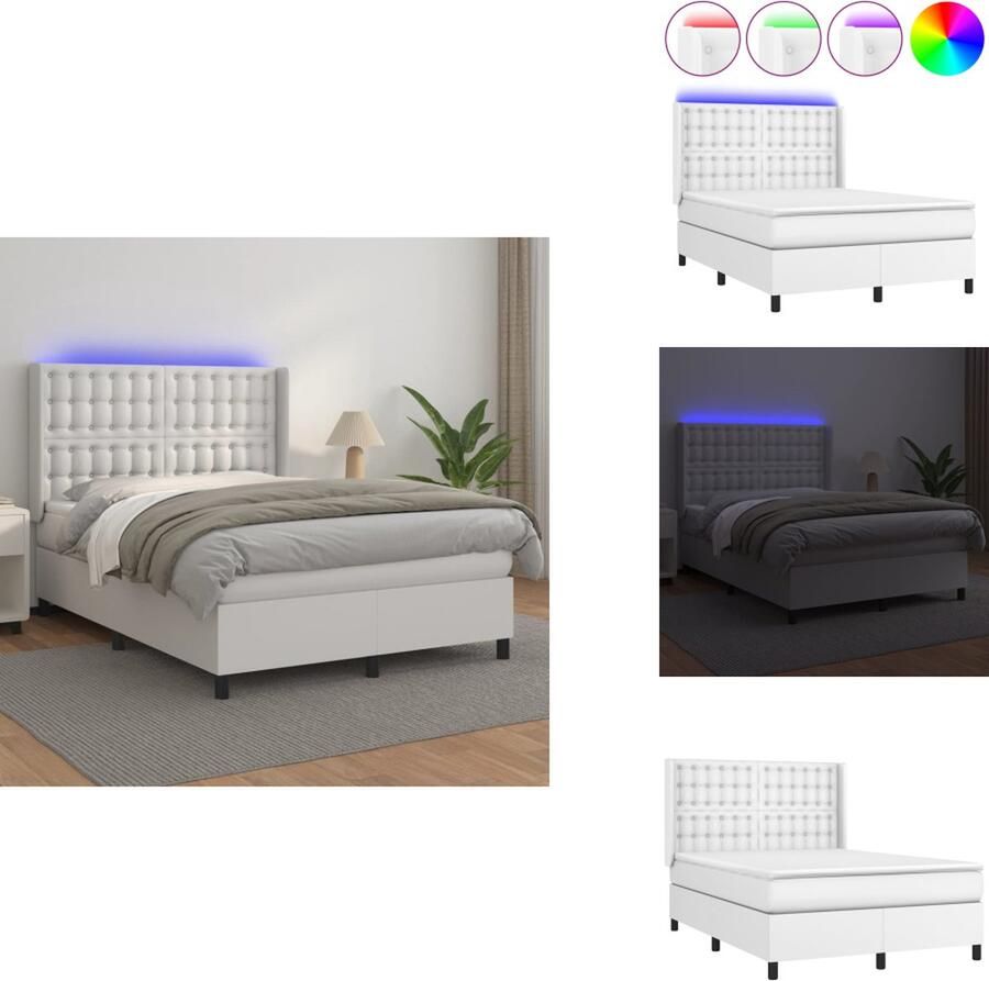 VidaXL Boxspring LED Kunstleer Hoofdbord Verstelbaar Pocketvering Huidvriendelijk Topmatras 193x144 cm Bed