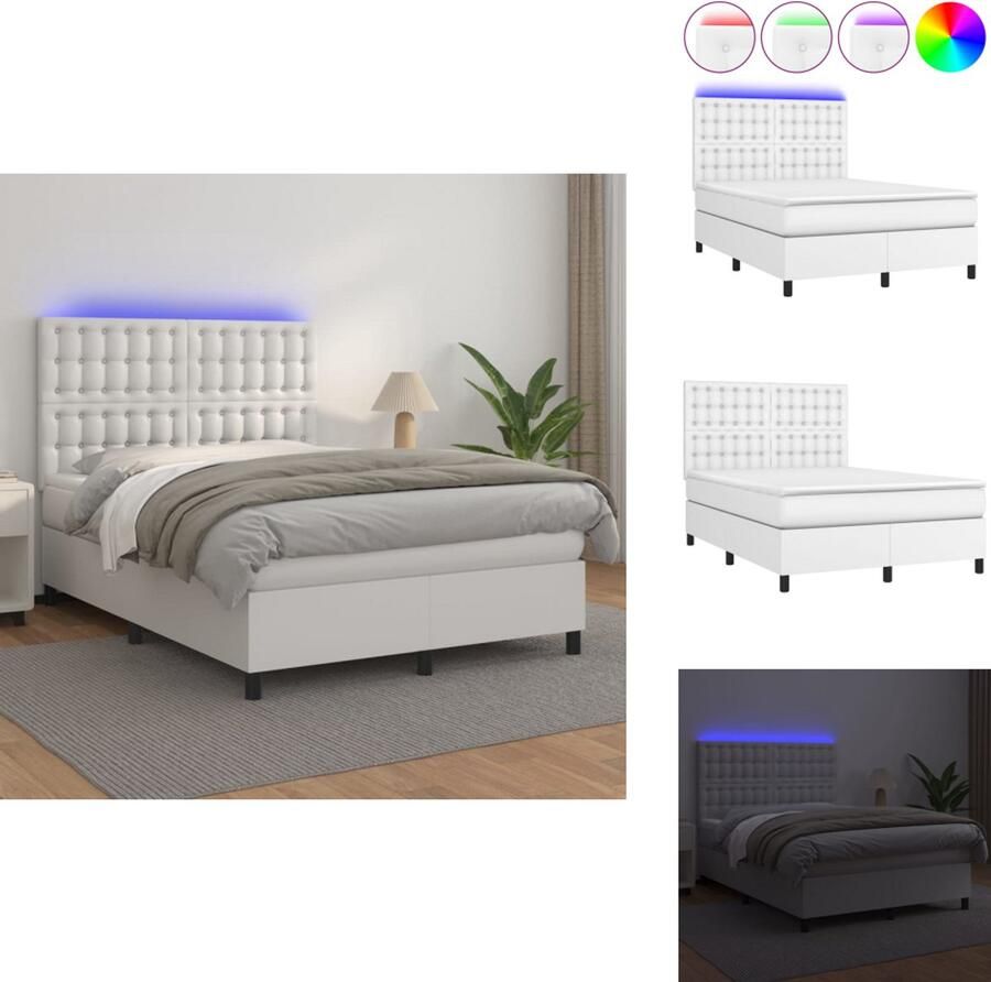 VidaXL Boxspring LED Kunstleer Hoofdbord Verstelbaar Pocketvering Huidvriendelijk Topmatras 193x144 cm Bed - Foto 2