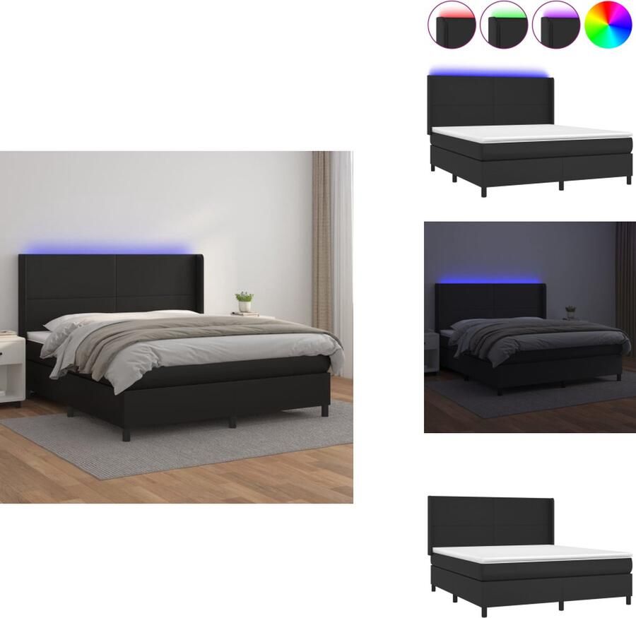 VidaXL Bed LED Boxspring 160x200 Zwart Duurzaam kunstleer Verstelbaar hoofdbord Pocketvering matras Huidvriendelijke topmatras Kleurrijke LED-verlichting Bed - Foto 2