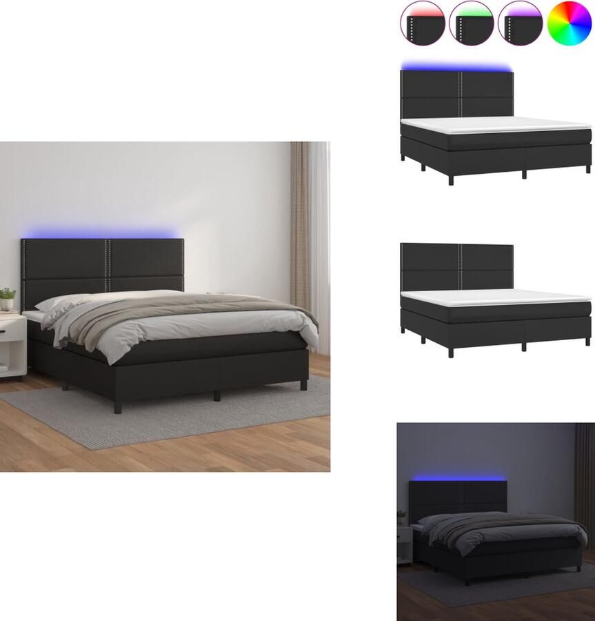 VidaXL Boxspring Boxsprings Bed Slaapmeubel Boxspring met matras en LED kunstleer zwart 180x200 cm