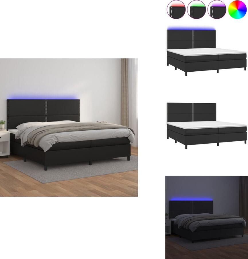VidaXL Boxspring Bed 203x200x118 128 cm Kunstleer Pocketvering matras Huidvriendelijk topmatras Kleurrijke LED-verlichting Bed