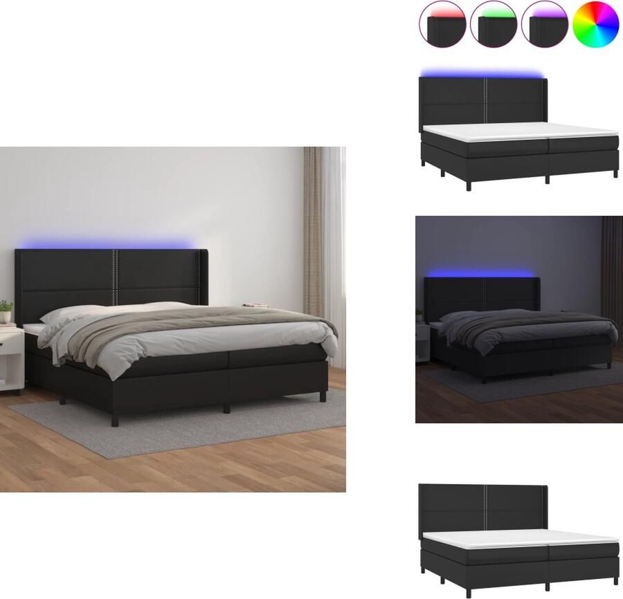 VidaXL Bed Led Zwart Kunstleer 203x203 Luxe en Duurzaam Verstelbaar Hoofdbord Pocketvering Matras Huidvriendelijk Topmatras Incl LED-strips Bed