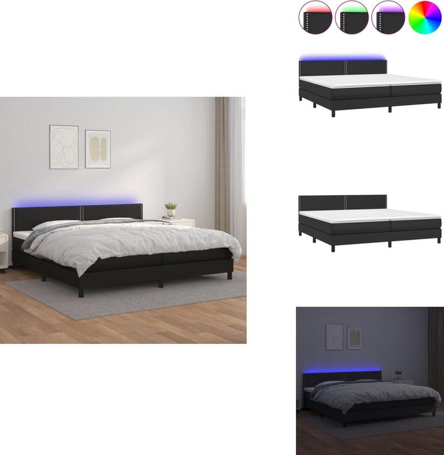 VidaXL Boxspring Bed Kunstleer 203x200x78 88 cm LED-verlichting Pocketvering matras Huidvriendelijk topmatras Zwart Bed