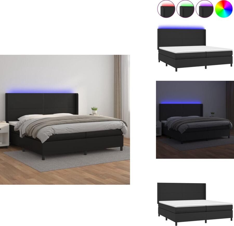 VidaXL Boxspring Bed Kunstleer 203x200x78 88 cm LED-verlichting Pocketvering matras Huidvriendelijk topmatras Zwart Bed - Foto 2