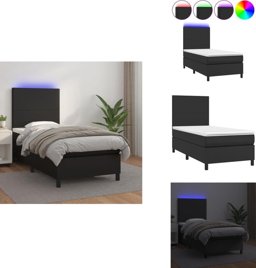 VidaXL Boxspring Zwart LED 203x103x118 128cm Hoogwaardig kunstleer Verstelbaar hoofdbord Kleurrijke LED-verlichting Pocketvering matras Huidvriendelijk topmatras USB-aansluiting Bed - Foto 3