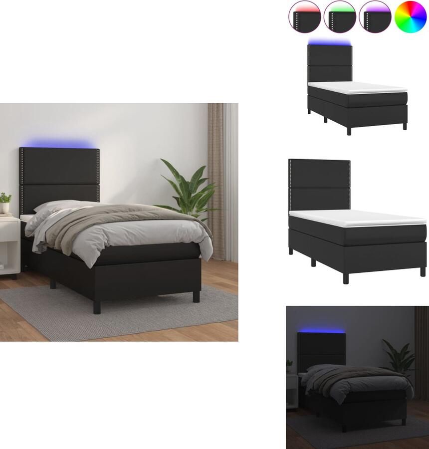 VidaXL Boxspring Boxsprings Bed Slaapmeubel Boxspring met matras en LED kunstleer zwart 90x190 cm - Foto 3