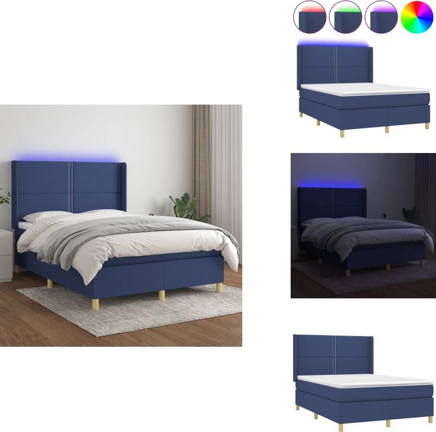 VidaXL Boxspring LED 140x200cm Duurzaam hoofdbord Comfortabele ondersteuning Kleurrijke LED-verlichting Pocketvering matras Huidvriendelijk topmatras Inclusief LED-strips Bed
