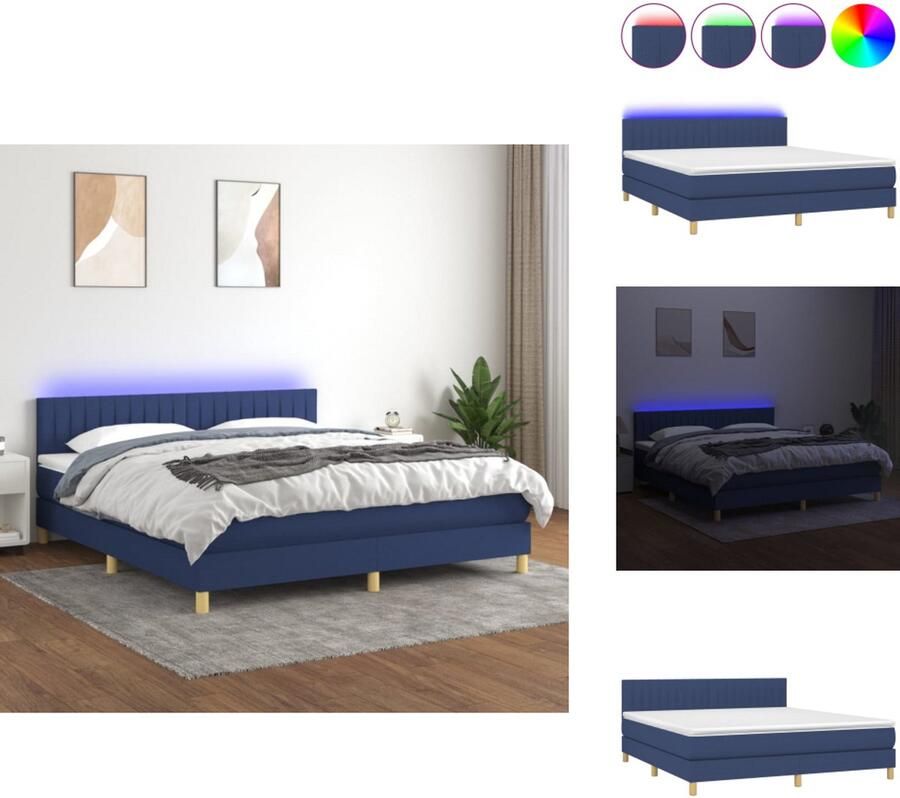 VidaXL Boxspring Bed Blauw 203 x 160 x 78 88 cm Verstelbaar hoofdbord Pocketvering Matras Huidvriendelijk Topmatras Kleurrijke LED-verlichting Inclusief montagehandleiding Bed - Foto 2
