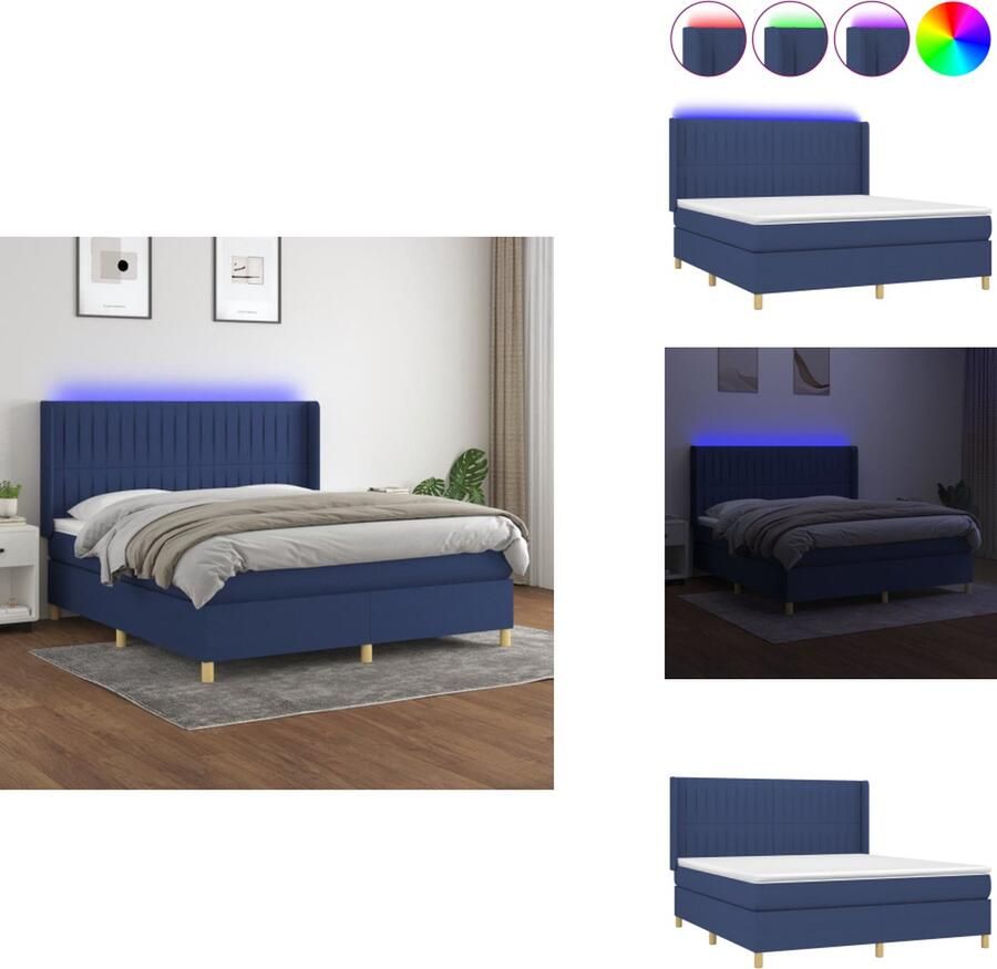 VidaXL Boxspring Boxsprings Bed Slaapmeubel Boxspring met matras en LED stof blauw 180x200 cm