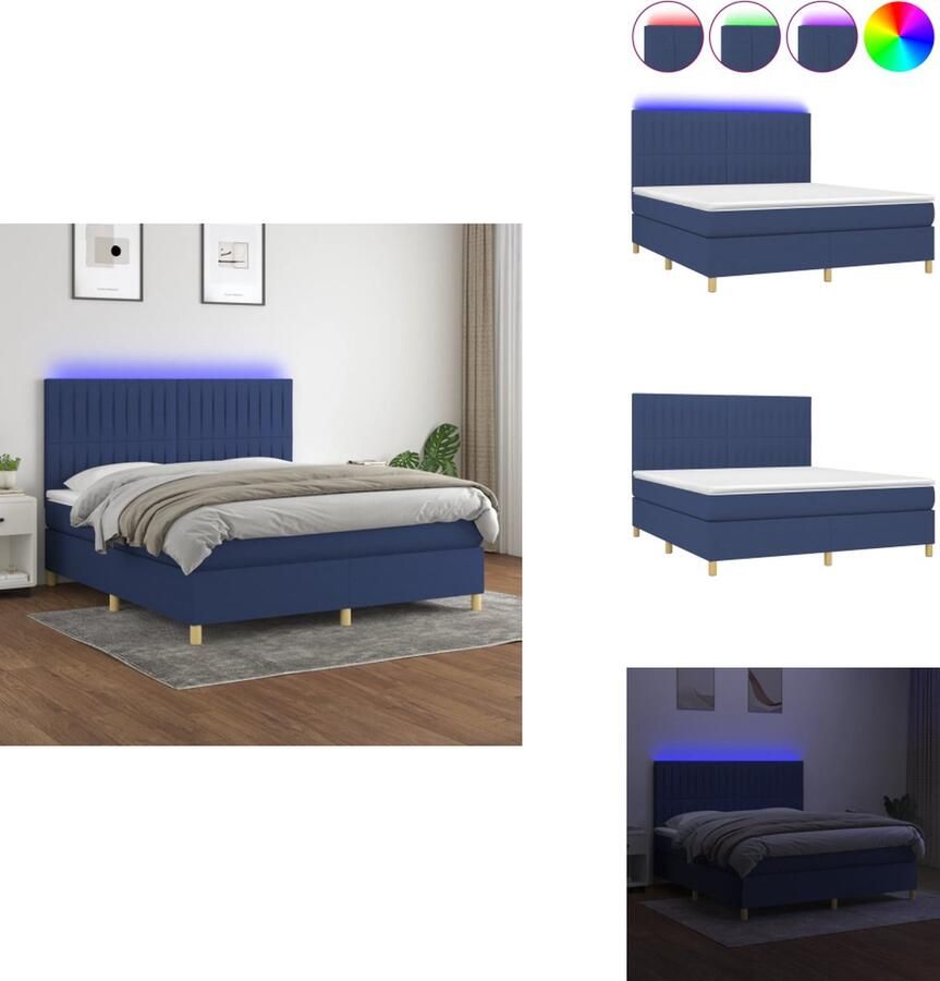 VidaXL Boxspring Boxsprings Bed Slaapmeubel Boxspring met matras en LED stof blauw 180x200 cm - Foto 2