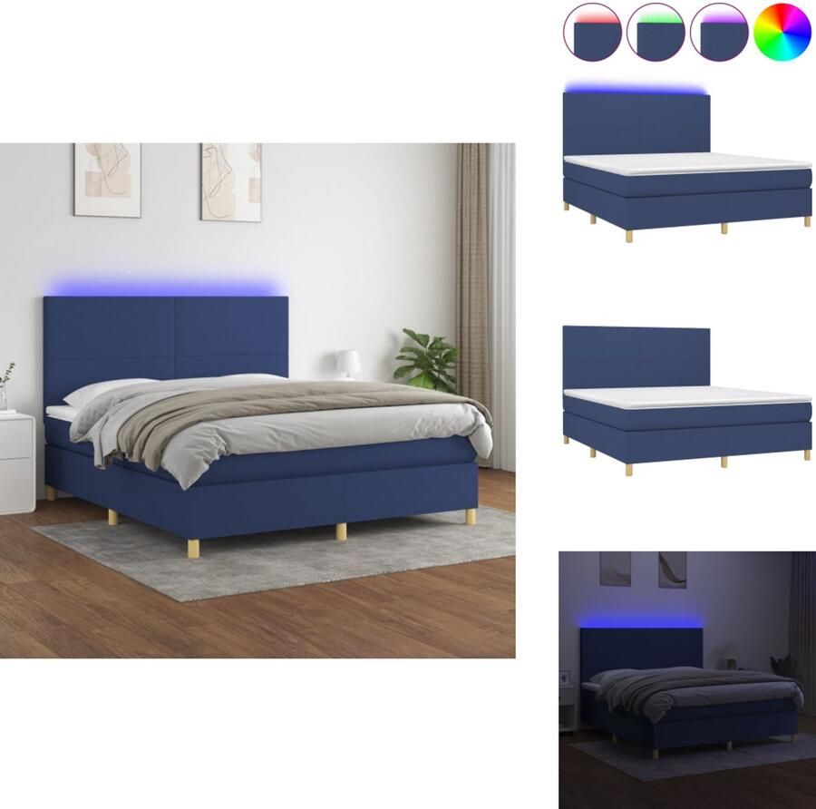 VidaXL Boxspring Boxsprings Bed Slaapmeubel Boxspring met matras en LED stof blauw 180x200 cm
