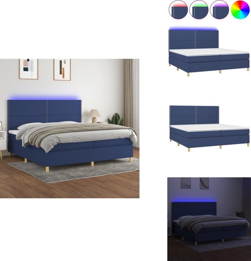 VidaXL Boxspring Bed Blauw 203 x 203 x 118 128 cm Verstelbaar hoofdbord Pocketvering matrassen Huidvriendelijk topmatras Kleurrijke LED-verlichting USB-aansluiting Bed - Foto 2