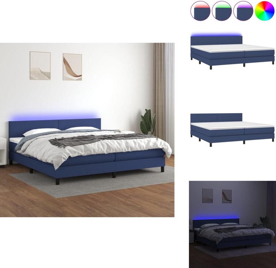 VidaXL Bed Blauw LED Pocketvering Matras Topmatras LED-Strip 203x200x78 88cm Duurzaam materiaal verstelbaar hoofdbord comfortabele ondersteuning kleurrijke LED-verlichting huidvriendelijk topmatras Bed