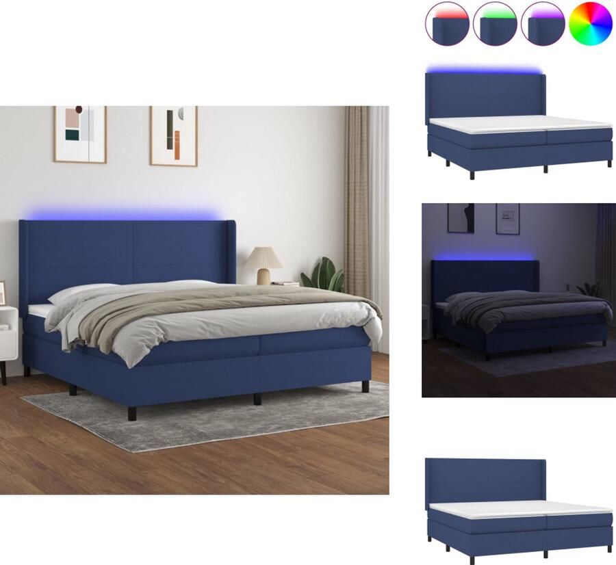 VidaXL Boxspring Bed Blauw 203 x 203 x 118 128 cm Verstelbaar hoofdbord Pocketvering matrassen Huidvriendelijk topmatras Kleurrijke LED-verlichting USB-aansluiting Bed - Foto 4