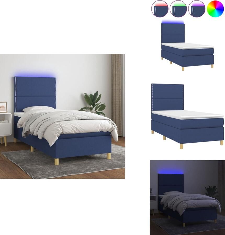 VidaXL Boxspring Bed Blauw 203 x 80 x 118 128 cm Verstelbaar hoofdbord Kleurrijke LED-verlichting Pocketvering matras Huidvriendelijk topmatras Inclusief montagehandleiding Bed - Foto 2