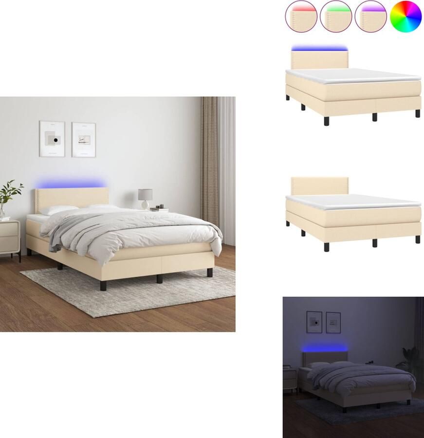 VidaXL Bed Boxspring Crème 203 x 120 x 78 88 cm Verstelbaar hoofdbord Kleurrijke LED-verlichting Pocketvering matras Huidvriendelijk topmatras Inclusief montagehandleiding USB-aansluiting Bed