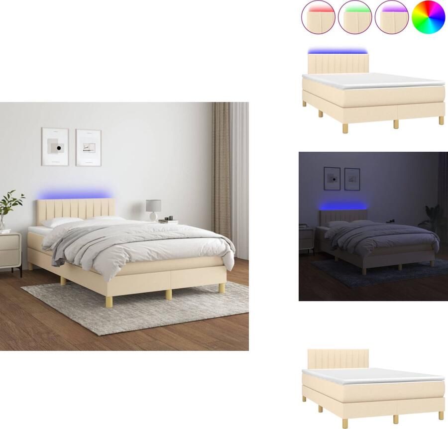 VidaXL Bed Boxspring Crème 203 x 120 x 78 88 cm Verstelbaar hoofdbord Kleurrijke LED-verlichting Pocketvering matras Huidvriendelijk topmatras Inclusief montagehandleiding USB-aansluiting Bed - Foto 2