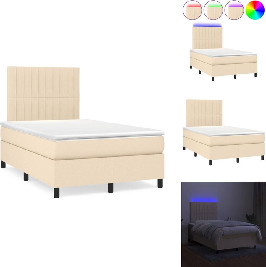 VidaXL Boxspring Boxsprings Bed Slaapmeubel Boxspring met matras en LED stof crèmekleurig 120x190 cm