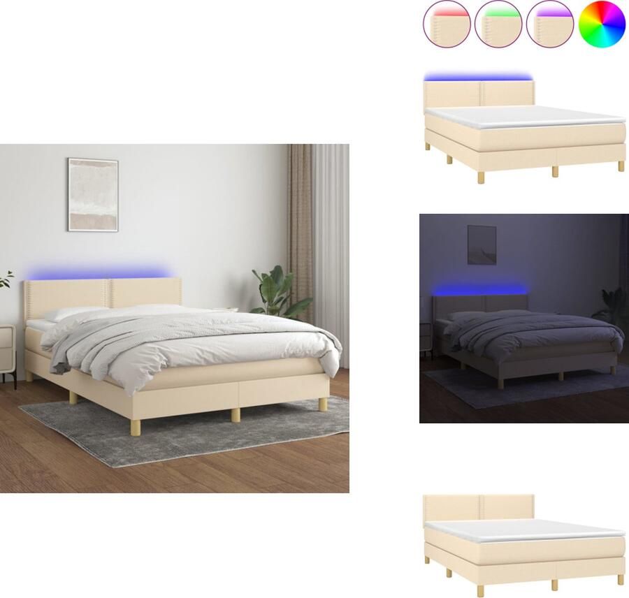 VidaXL Boxspring Bed Crème 203 x 144 x 78 88 cm Verstelbaar hoofdbord LED-verlichting Pocketvering matras Huidvriendelijk topmatras Montagehandleiding inbegrepen USB-aansluiting Bed - Foto 2