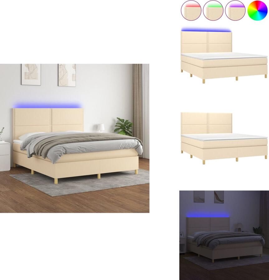 VidaXL Boxspring Crème 203 x 180 x 118 128 cm Verstelbaar hoofdbord LED-verlichting Pocketvering matras Huidvriendelijk topmatras Inclusief montagehandleiding Bed - Foto 2