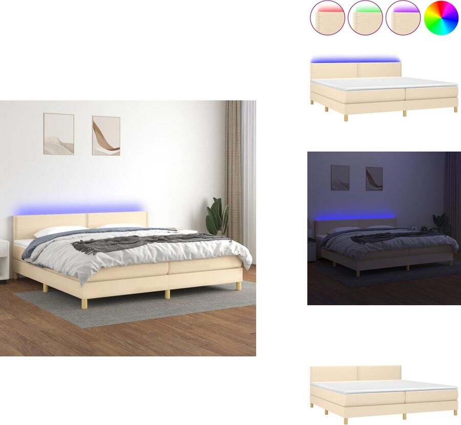 VidaXL Boxspring LED Crème 203 x 200 x 78 88 cm Duurzaam Verstelbaar hoofdbord Kleurrijke LED-verlichting Pocketvering matras Huidvriendelijk topmatras USB-aansluiting Bed - Foto 2