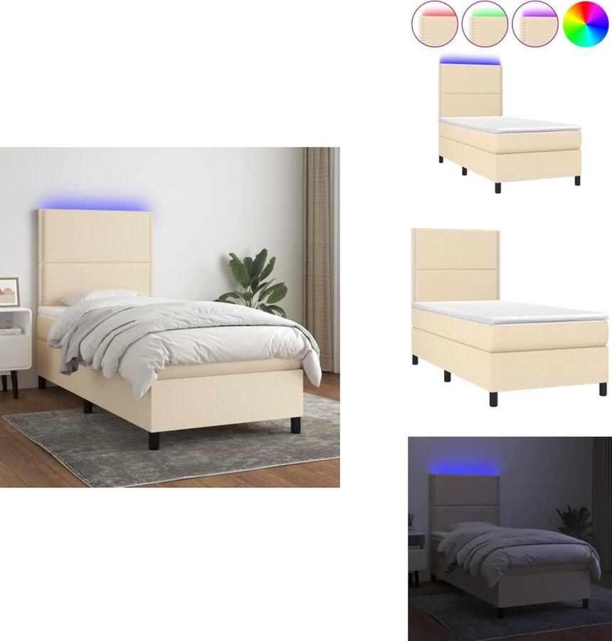 VidaXL Boxspring Crème 203 x 80 x 118 128 cm Verstelbaar hoofdbord Kleurrijke LED-verlichting Pocketvering matras Huidvriendelijk topmatras Inclusief montagehandleiding USB-aansluiting Bed - Foto 4