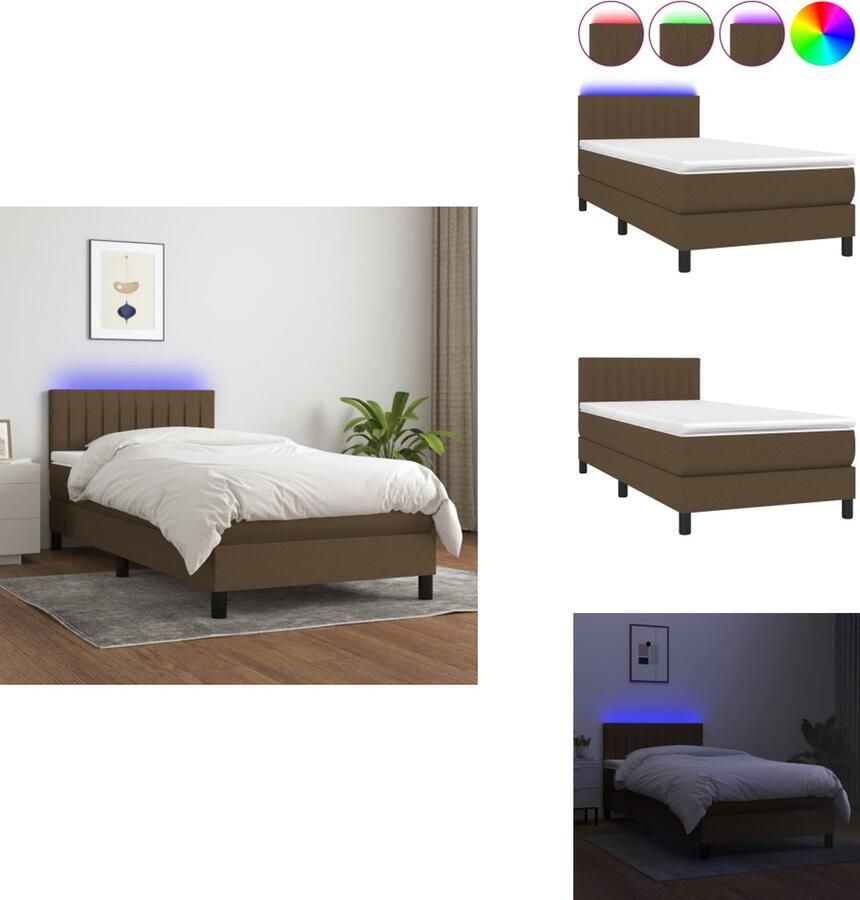 VidaXL Boxspring LED 100x200 Duurzaam Stof Verstelbaar hoofdbord Kleurrijke LED-verlichting Pocketvering Matras Huidvriendelijk Topmatras Bed - Foto 2