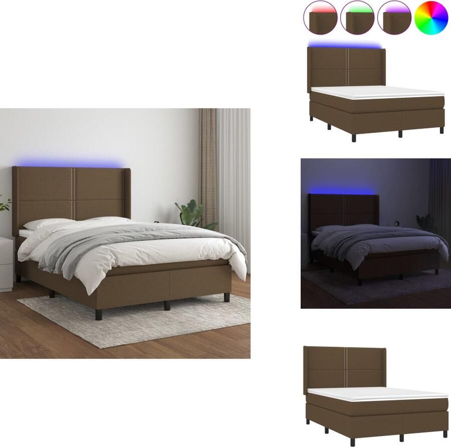 VidaXL Boxspring Bed LED Duurzaam materiaal Verstelbaar hoofdbord Comfortabele ondersteuning Kleurrijke LED-verlichting Pocketvering matras Huidvriendelijk topmatras USB-aansluiting Bed