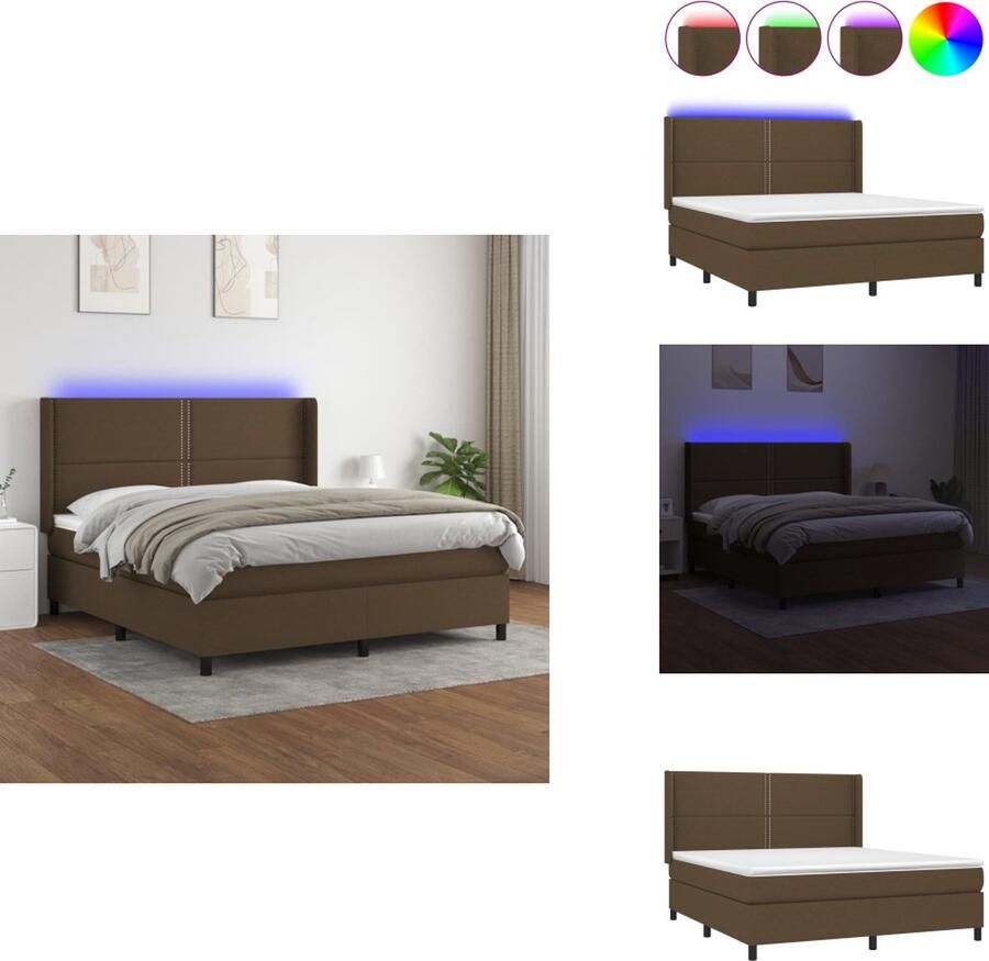 VidaXL Boxspring Donkerbruin 203x163x118 128 cm Pocketvering Matras Verstelbaar Hoofdbord Kleurrijke LED-verlichting Huidvriendelijk Topmatras Bed