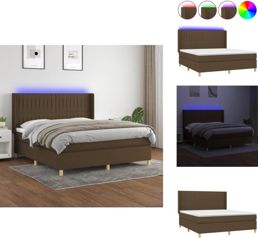 VidaXL Boxspring Donkerbruin 203x163x118 128 cm Pocketvering Matras Verstelbaar Hoofdbord Kleurrijke LED-verlichting Huidvriendelijk Topmatras Bed - Foto 2
