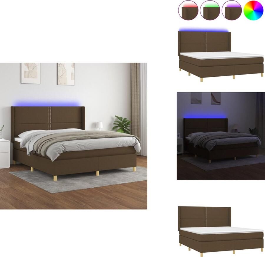 VidaXL Boxspring Donkerbruin 203 x 183 x 118 128 cm Duurzaam materiaal Verstelbaar hoofdbord LED-verlichting Pocketvering matras Huidvriendelijk topmatras Bed