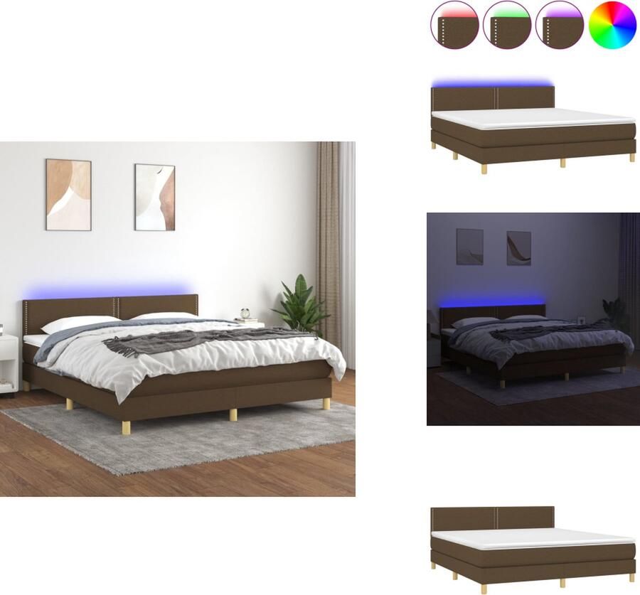 VidaXL Boxspring Bed LED 203 x 180 x 78 88 cm Donkerbruin Ademend en Duurzaam Verstelbaar Hoofdbord Kleurrijke LED-verlichting Pocketvering Matras Huidvriendelijk Topmatras Montagehandleiding inbegrepen Bed - Foto 2