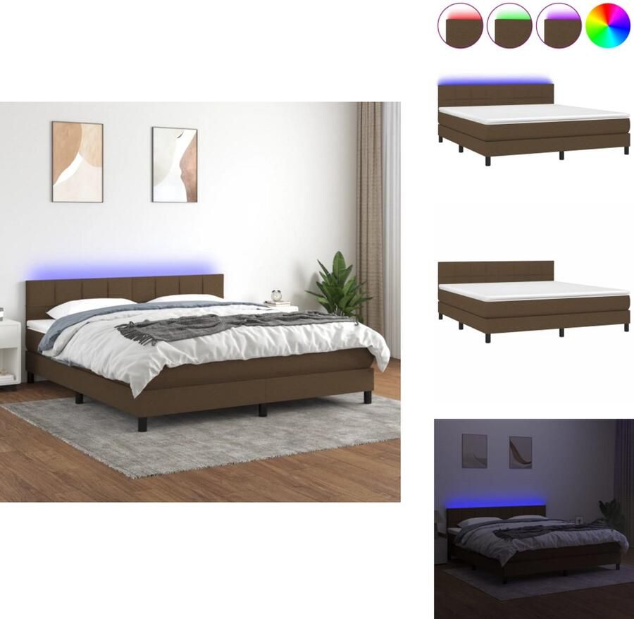 VidaXL Boxspring Bed LED 203 x 180 x 78 88 cm Donkerbruin Ademend en Duurzaam Verstelbaar Hoofdbord Kleurrijke LED-verlichting Pocketvering Matras Huidvriendelijk Topmatras Montagehandleiding inbegrepen Bed