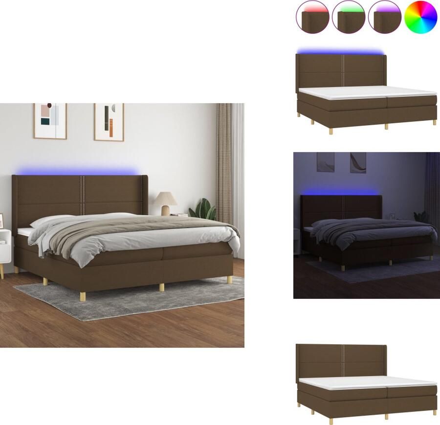 VidaXL Boxspring Bed Donkerbruin 203x203x128 cm Verstelbaar hoofdbord Kleurrijke LED-verlichting Pocketvering matras Huidvriendelijk topmatras Inclusief montagehandleiding Met USB-aansluiting Bed