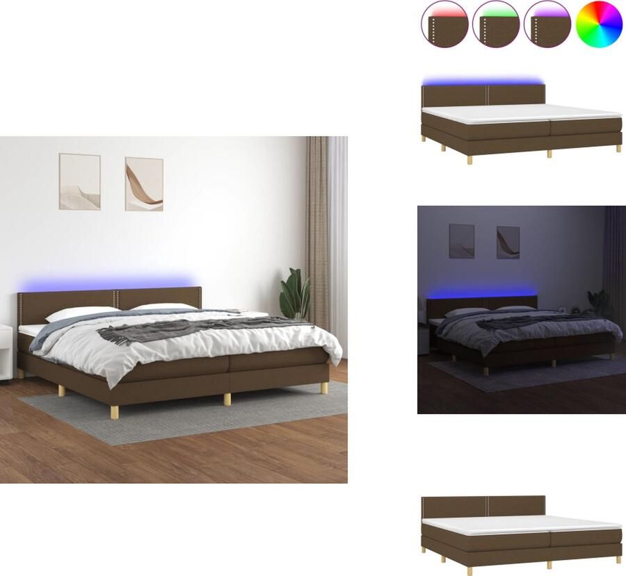 VidaXL Bed Boxspring Donkerbruin 203 x 200 x 118 128 cm Verstelbaar hoofdbord Kleurrijke LED-verlichting Pocketvering matras Huidvriendelijk topmatras Incl montagehandleiding Bed - Foto 3