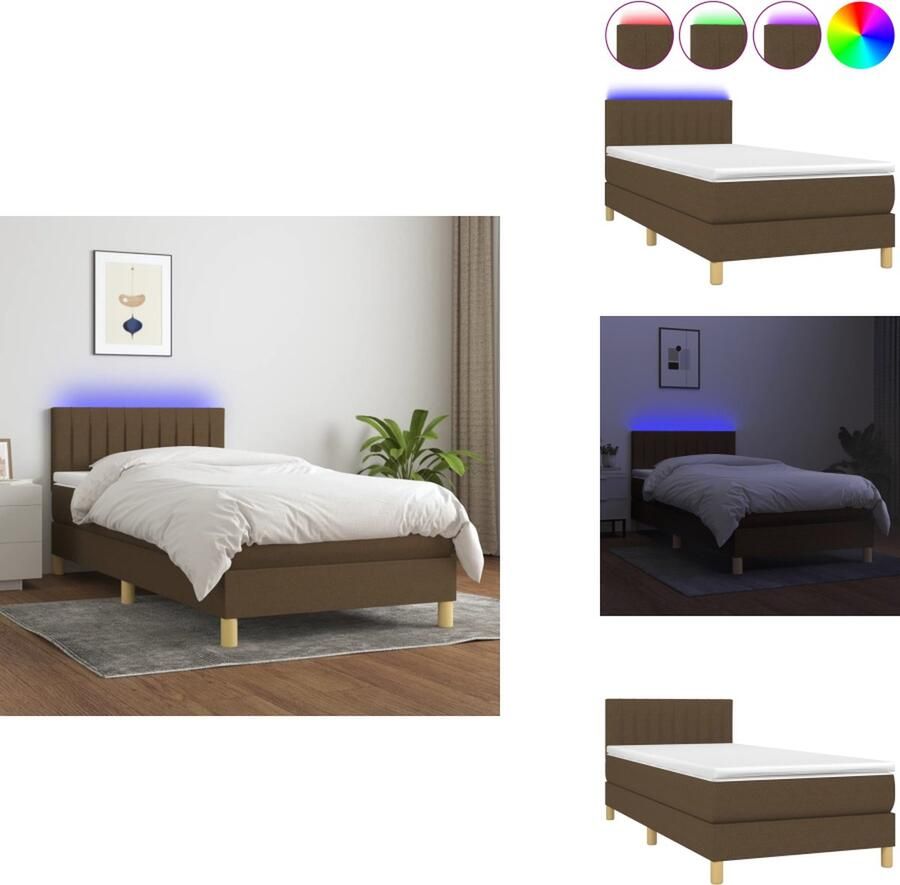 VidaXL Boxspring Matras LED Donkerbruin 193 x 90 x 78 88 cm Verstelbaar hoofdbord Kleurrijke LED-verlichting Pocketvering matras Huidvriendelijk topmatras Montagehandleiding inbegrepen USB-aansluiting Bed