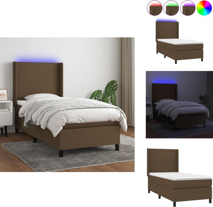VidaXL Boxspring LED Donkerbruin 193x93x118 128 cm ademend en duurzaam bed verstelbaar hoofdbord kleurrijke LED-verlichting pocketvering matras huidvriendelijk topmatras Montagehandleiding inbegrepen Bed - Foto 4
