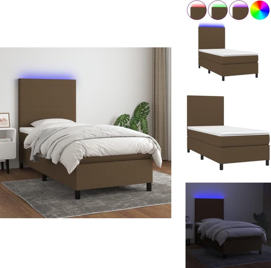 VidaXL Boxspring LED Donkerbruin 193x93x118 128 cm ademend en duurzaam bed verstelbaar hoofdbord kleurrijke LED-verlichting pocketvering matras huidvriendelijk topmatras Montagehandleiding inbegrepen Bed