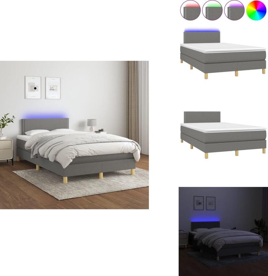 VidaXL Bed Boxspring 120x200 LED Donkergrijs Met Pocketvering Matras en Topmatras Duurzaam Materiaal Hoogte Verstelbaar Hoofdbord Kleurrijke LED-verlichting Huidvriendelijk Bed