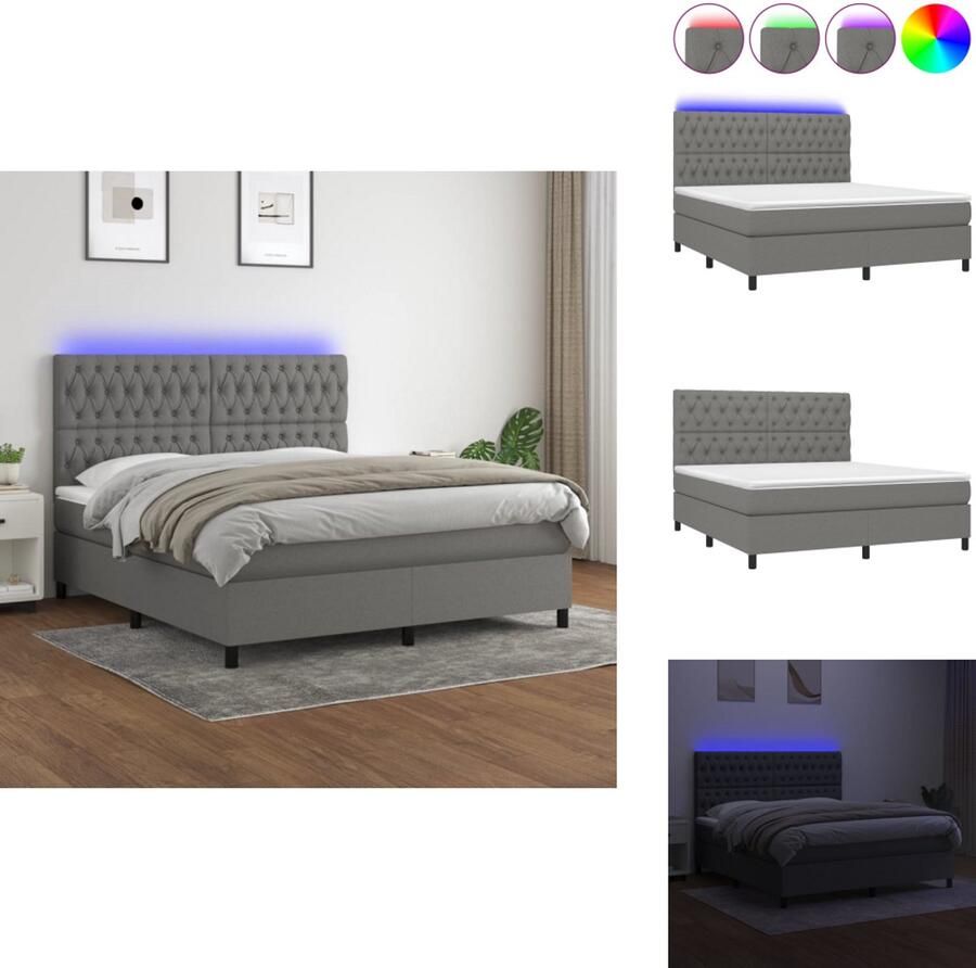 VidaXL Boxspring donkergrijs 203 x 160 x 118 128 cm verstelbaar hoofdbord inclusief LED-verlichting pocketvering matras huidvriendelijk topmatras montagehandleiding inbegrepen Bed