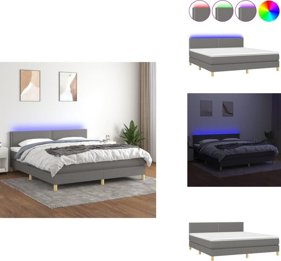 VidaXL Boxspring Donkergrijs 203x180x78 88cm Verstelbaar hoofdbord LED-verlichting Pocketvering matras Huidvriendelijke topmatras Incl montagehandleiding Bed - Foto 2