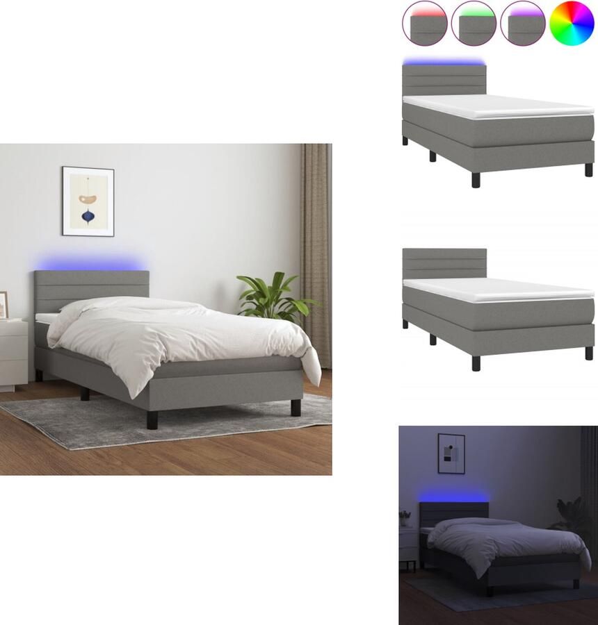 VidaXL Boxspring Bed Donkergrijs 203 x 80 x 78 88 cm Verstelbaar hoofdbord Kleurrijke LED-verlichting Pocketvering matras Huidvriendelijk topmatras Inclusief montagehandleiding en LED-strip Bed - Foto 3