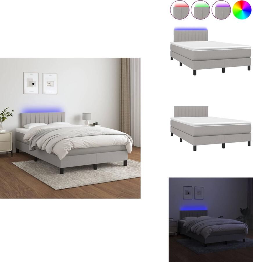 VidaXL Boxspring Lichtgrijs 203 x 120 x 118 128 cm Met verstelbaar hoofdbord en kleurrijke LED-verlichting Pocketvering matras Huidvriendelijk topmatras Inclusief montagehandleiding USB-aansluiting Bed