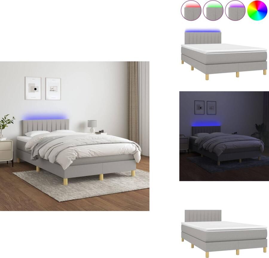 VidaXL Boxspring Bed Lichtgrijs 203 x 120 x 78 88 cm Verstelbaar hoofdbord LED-verlichting Pocketvering matras Huidvriendelijk topmatras Inclusief montagehandleiding and USB-aansluiting Bed - Foto 2