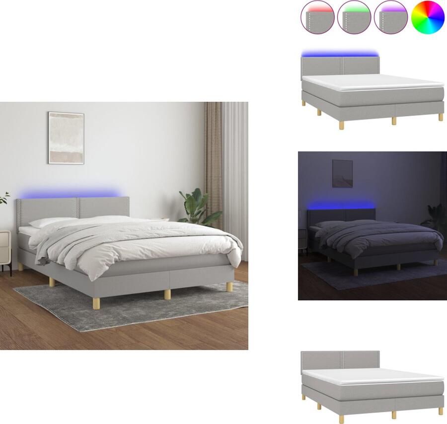 VidaXL Boxspring Bedframe Lichtgrijs 193 x 144 x 78 88 cm Verstelbaar hoofdbord Kleurrijke LED-verlichting Pocketvering matras Huidvriendelijk topmatras Inclusief 2 LED-strips Bed