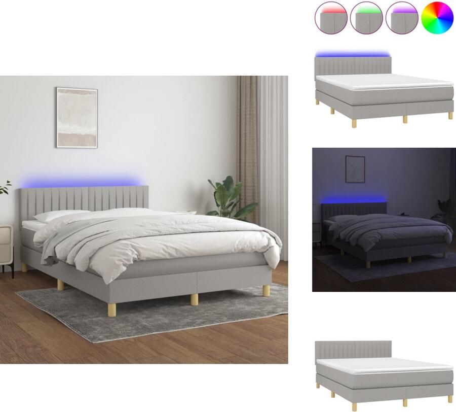 VidaXL Boxspring Bedframe Lichtgrijs 193 x 144 x 78 88 cm Verstelbaar hoofdbord Kleurrijke LED-verlichting Pocketvering matras Huidvriendelijk topmatras Inclusief 2 LED-strips Bed - Foto 3