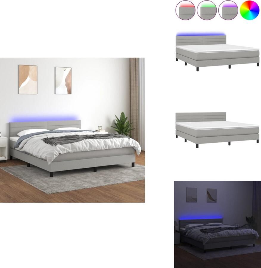 VidaXL Boxspring Bed LED Lichtgrijs 203 x 160 x 78 88 cm Pocketvering matras 160 x 200 x 20 cm Bedtopmatras 160 x 200 x 5 cm Inclusief 2 LED-strips Bed
