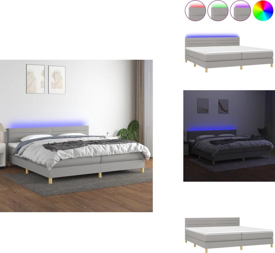 VidaXL Boxspring Slaapkamermeubel 203x200x78 88 cm LED verlichting Pocketvering matras Huidvriendelijk topmatras Lichtgrijs Breedte 100 cm 2 matrassen Inclusief LED-strips Bed - Foto 3